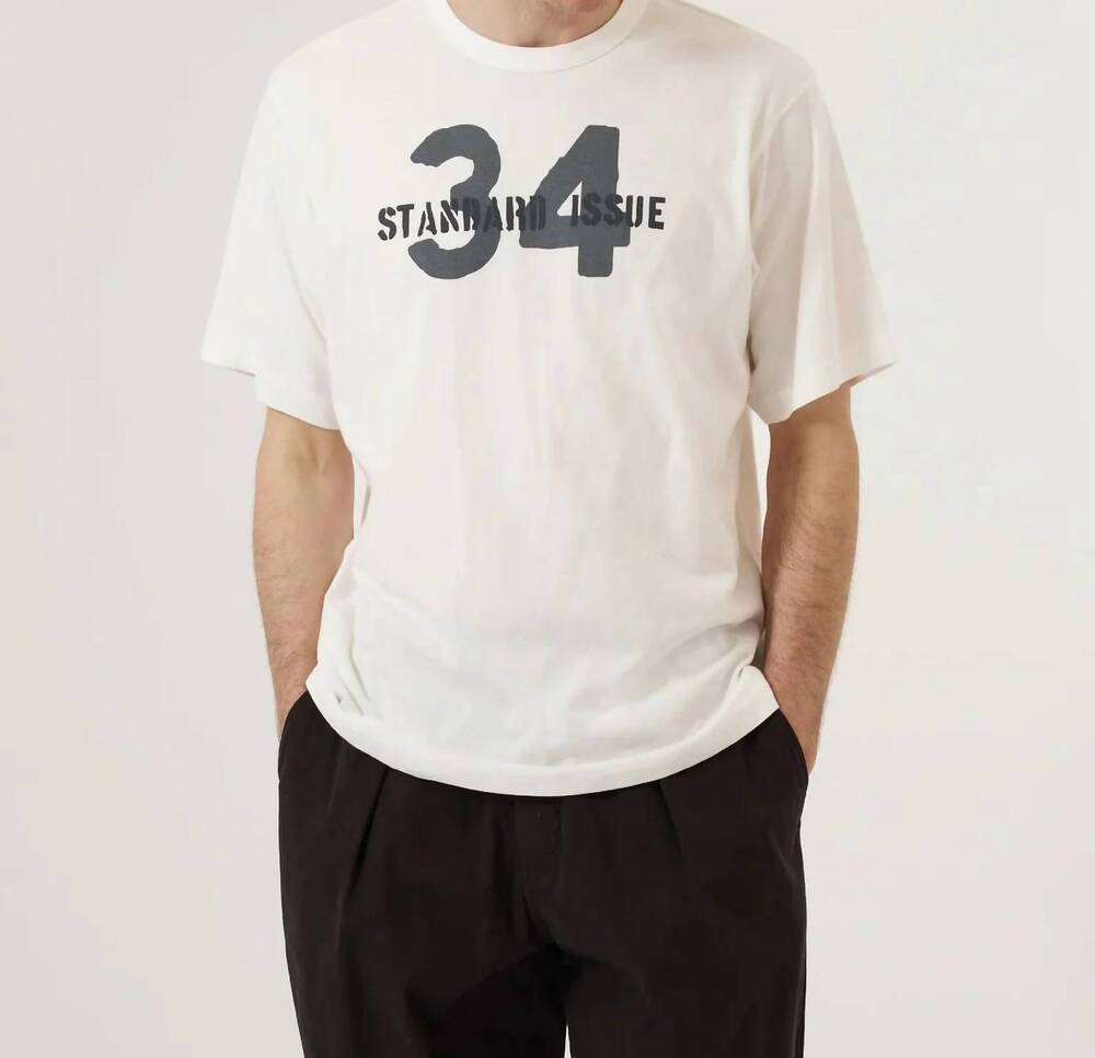 NEW UNIVERSAL WORKS single jersey 34 printed core tee in ecru